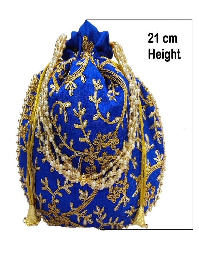 athizay Potli bag Blue Matka Design for Women Wristlets Return Gifting handbags for Festivals Birthday Purses - Image 5